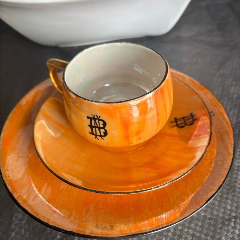 Limoges Orange and Gold Dinnerware Set